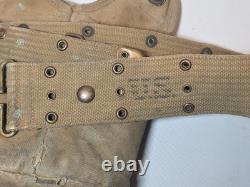 Vtg WW1 US Army M-1910 Canteen Cup Cover 1918 Pistol Belt Trench Art ID D. Leepen