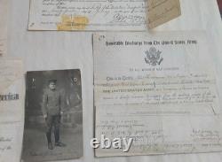 Vtg WW I United States Army Military Honorable Discharge Paper + Photo 1919-5 Pc