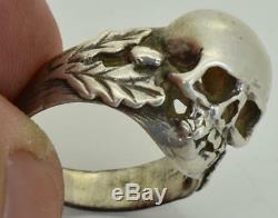 WOW! Rare antique WWI German Army Officer's silver Skull head&Oak leaves ring