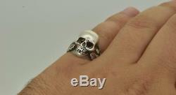 WOW! Rare antique WWI German Army Officer's silver Skull head&Oak leaves ring