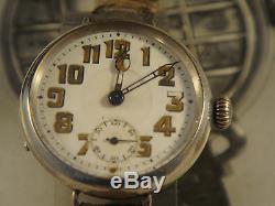 WW1 1914 silver trench military wrist watch VGC working runs slow nice movement