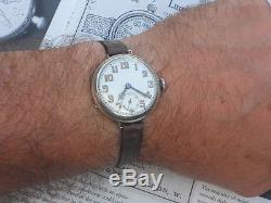 WW1 1915 silver officers military Trench watch antique Ex cond Military dial