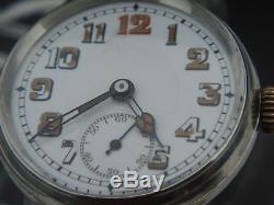 WW1 1916 silver trench military wrist watch VGC serviced great movement & dial
