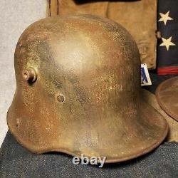 WW1 77th Division Painted Helmet German Camo Helmet Gas Mask Named Grouping