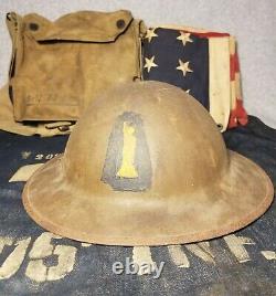 WW1 77th Division Painted Helmet German Camo Helmet Gas Mask Named Grouping