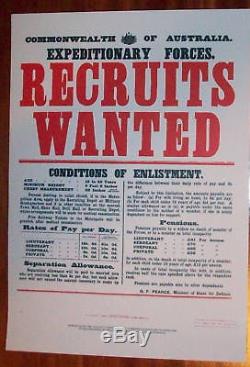 WW1 AUSSIE RECRUITING POSTER RECRUITS WANTED A3 SIZE