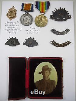 WW1 Australian Medals British War & Victory, Badges inc GOLD hallmarked 2 Bn AIF