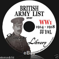 WW1 British Army Lists 1914 1918 33 Volumes on DVD E BOOK medals coat hat