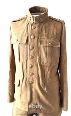 WW1 Canadian 1907 Khaki Stand Collar COLONEL Tunic Repro Large WithORIGINAL BADGES