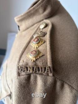 WW1 Canadian 1907 Khaki Stand Collar COLONEL Tunic Repro Large WithORIGINAL BADGES