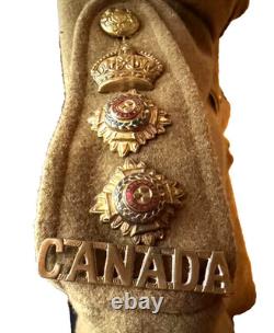 WW1 Canadian 1907 Khaki Stand Collar COLONEL Tunic Repro Large WithORIGINAL BADGES