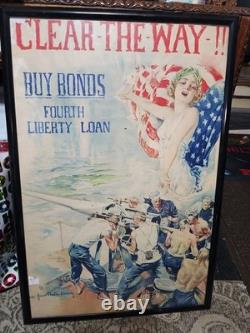 WW1 Clear The Way Buy Bonds fourth liberty loan Poster Christy lady liberty