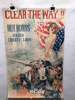 WW1 Clear The Way Fourth Liberty Loan Propaganda Poster (20 X 30) 1918