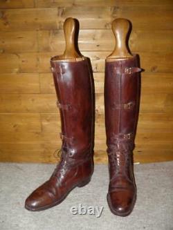 WW1 Craig & Davies Military Brown Leather Field Boots UK 9 Wide With Wooden Trees