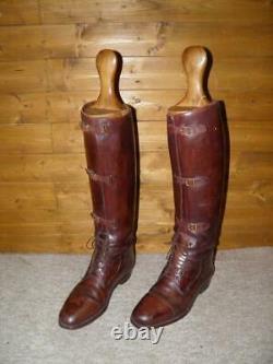 WW1 Craig & Davies Military Brown Leather Field Boots UK 9 Wide With Wooden Trees