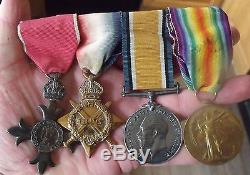 WW1 FOUR MEDAL GROUP, TRIO, OBE, OFFICER, CAPTAIN HUTSON