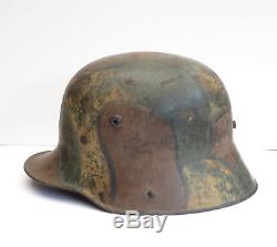 WW1 German Camo Helmet Stahlhelm M 1916 Size 66 With 3-Pad Liner And Chinstrap