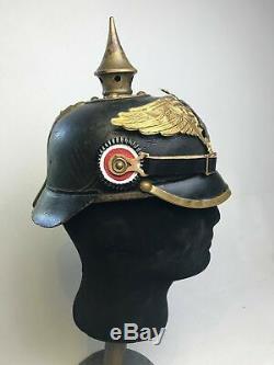 WW1 German Helmet Prussian Guard Spiked Leather Picklehaube Old Original