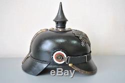 WW1 German Pickelhaube Spike Helmet, WWI Original Brass Parts & Leather Replica