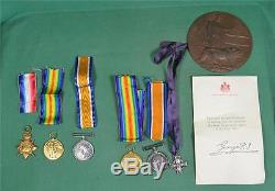 Ww1 Medals 2 Family Members Pair + Canadian Memorial Cross + Death Plaque Ect