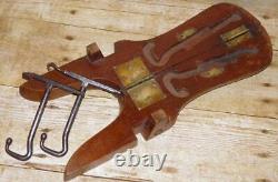 WW1 Military Folding Oak Boot Jack & Boot Pulls Hole Punch & Button Hook