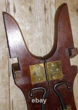 WW1 Military Folding Oak Boot Jack & Boot Pulls Hole Punch & Button Hook