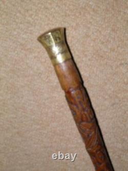 WW1 Military Royal Air Force 1918 Drill Cane/Walking Stick With Brass Top 86cm