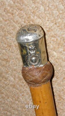 WW1 Military'Royal Marines' Drill Cane Walking Stick Silver Top & Turk Collar