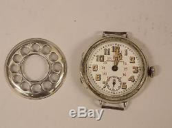 Ww1 Officers Silver Telephone Dial Trench Watch & Strap. Working
