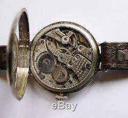 WW1 Officer's silver hunter trench watch 1917. Black & white dial