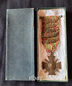 WW1 Original French War Cross 1914 1917 Pilot citations Bronze palms box