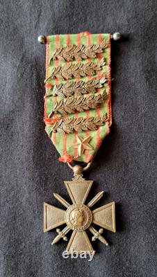 WW1 Original French War Cross 1914 1917 Pilot citations Bronze palms box