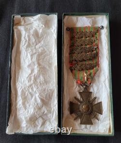 WW1 Original French War Cross 1914 1917 Pilot citations Bronze palms box