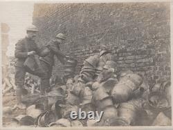 WW1 RARE Cambrai France captured German helmets 1917 Original Press Photo