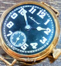 WW1 Trench Watch withShrapnel GuardGold Plated33mm1917Black DialRunningRare