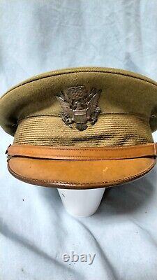 WW1 US Army military visor cap Summer crusher Officer hat Boston Made