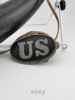 WW1 US Military Large Black Powder Horn & Belt Buckle (Painted)
