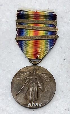 WW1 VICTORY MEDAL 3 CAMPAIGN BARS Vintage Military Memorabilia World War One