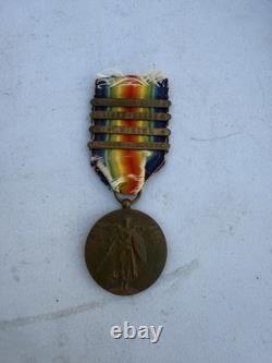 WW1 VICTORY MEDAL 3 CAMPAIGN BARS Vintage Military Memorabilia World War One