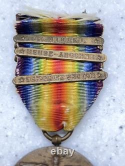 WW1 VICTORY MEDAL 3 CAMPAIGN BARS Vintage Military Memorabilia World War One