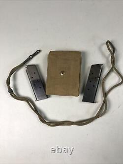 WW1 WWI US Army Colt 1911 45 Magazines & Canvas Pouch Two Tone Mags & Lanyard