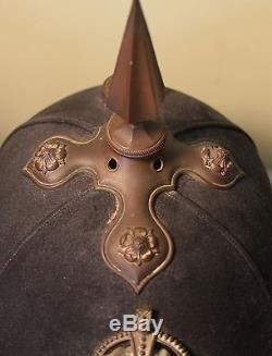 WW1 or Earlier English Devonshire Regiment Dress Pickelhaube Helmet in Tin Box