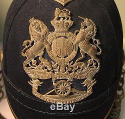 WW1 or Earlier English Royal Artillery Regt Dress Pickelhaube Helmet in Tin Box