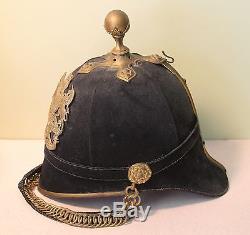 WW1 or Earlier English Royal Artillery Regt Dress Pickelhaube Helmet in Tin Box