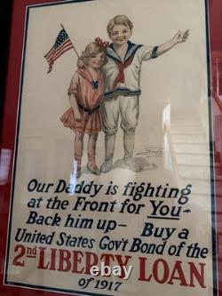 WWI 2nd Liberty Loan Original Poster (Dewey Artist 1917) Framed