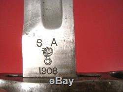 WWI AEF US ARMY M1905 Bayonet Marked SA 1908 withM1905 2nd Pat Leather Scabbard #4