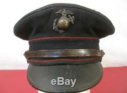 WWI Era USMC M1912 Enlisted Visor Dress Bell Cap or Hat withLeather Brim Size 7