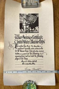 WWI Era United States Marine Corps War Service Certificate With Mailing Tube