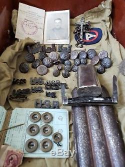 WWI Footlocker B Company 37th Eng. With picture ID, belt, hat, gaiters, buttons