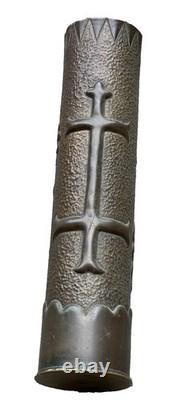 WWI French 75mm Artillery Shell Trench Art Vase 1917 Cross of Lorraine Brass EUC